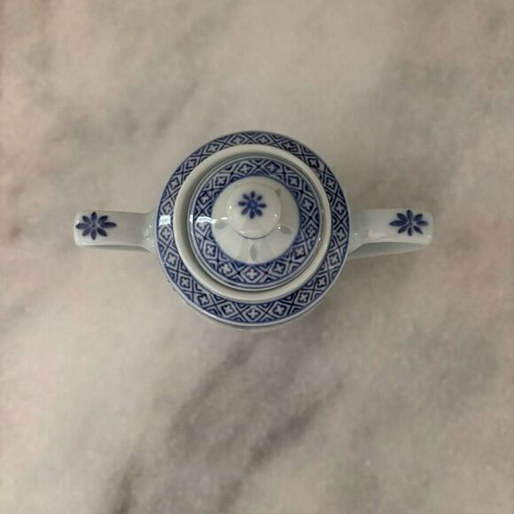 Vintage Chinese Tea Set Blue White Rice Porcelain MINT - Picture 6 of 13